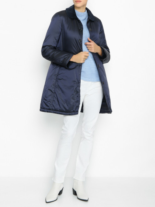 Стеганое пальто прямого кроя с карманами и бархатным воротом PennyBlack - МодельОбщийВид