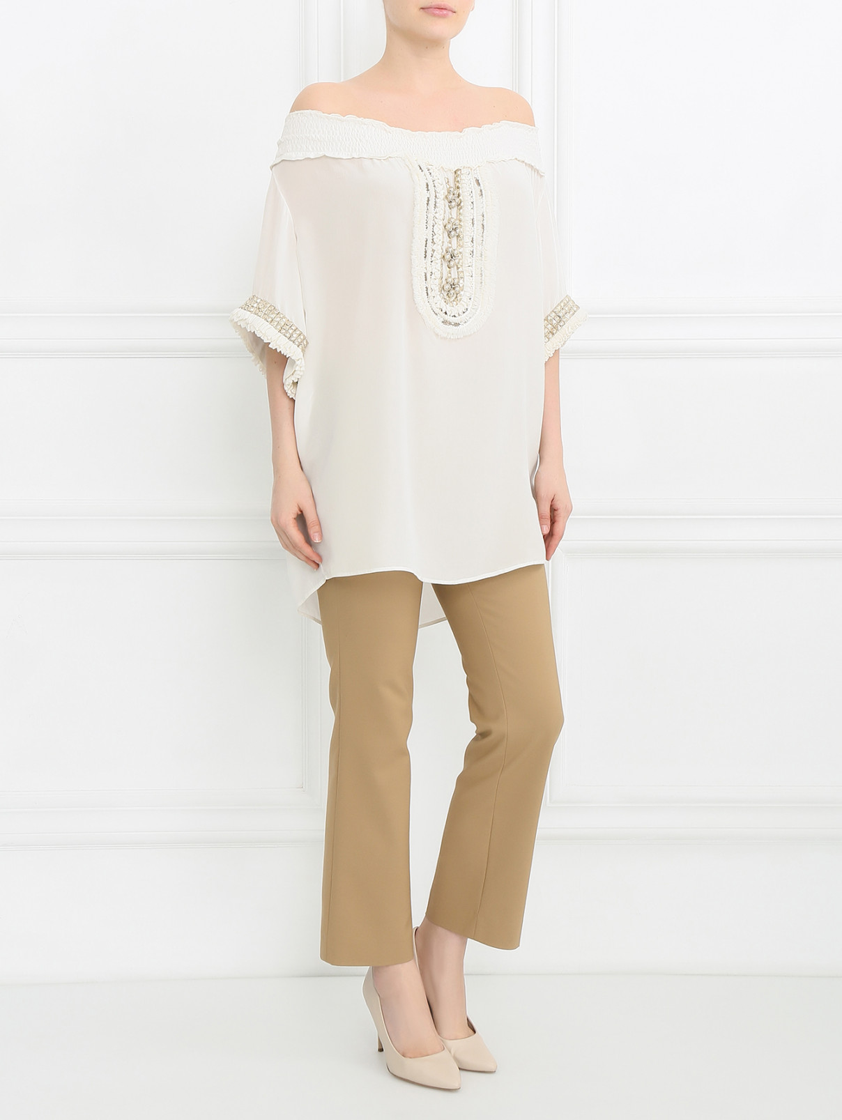 Блуза из шелка с металлической фурнитурой Maurizio Pecoraro  –  Модель Общий вид  – Цвет:  Белый