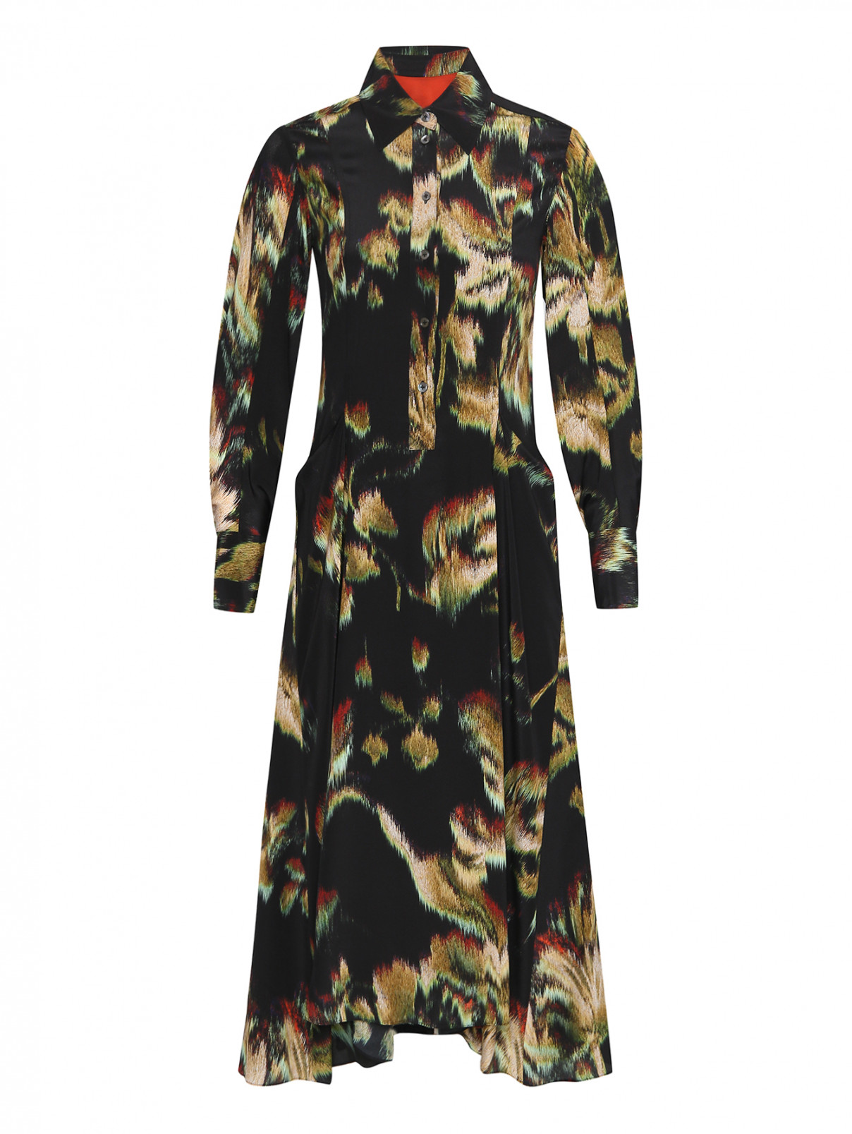 Платье-миди из шелка с узором Paul Smith  –  Общий вид  – Цвет:  Черный