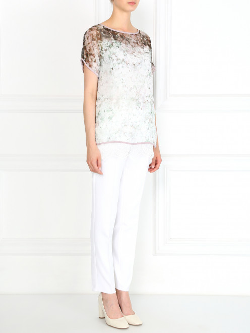 Блуза из шелка с цветочным узором с вставкой из кружева Les Copains - Модель Общий вид