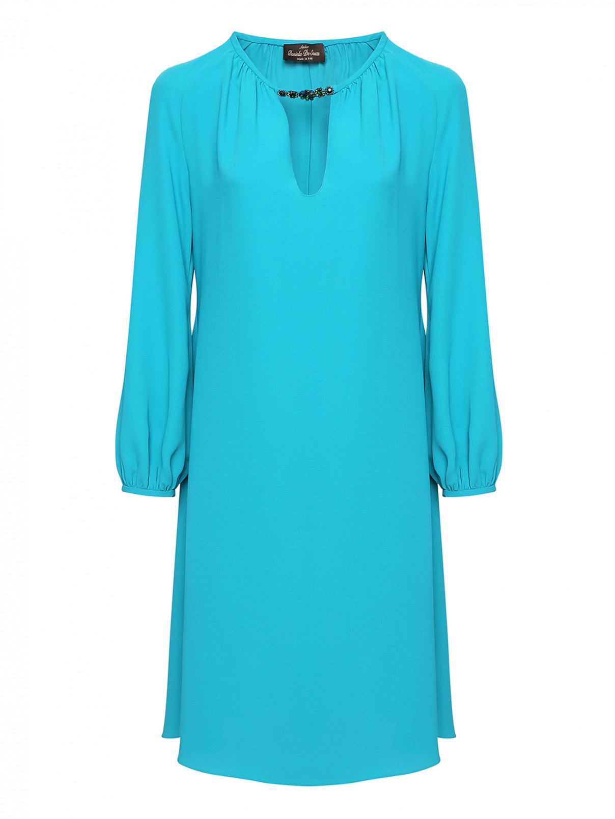 Платье из вискозы декорированое стразами Daniela de Souza  –  Общий вид  – Цвет:  Синий