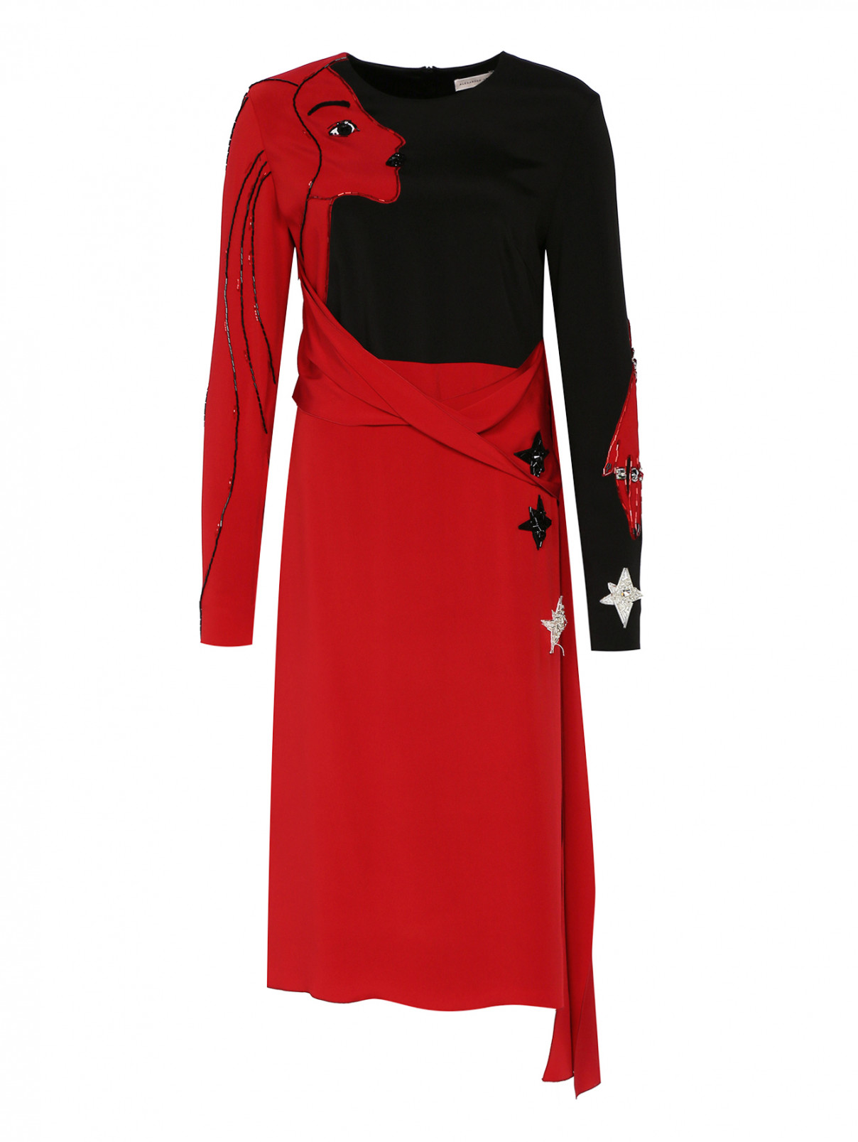 Платье-миди с вышивкой и аппликацией Alexander Terekhov  –  Общий вид  – Цвет:  Мультиколор