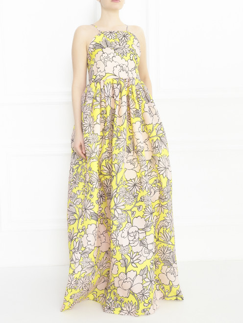 Платье-макси из шелка с цветочным узором MSGM - Модель Общий вид