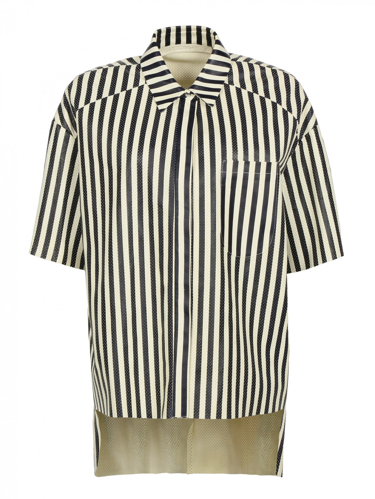 Кожаная рубашка с принтом "в полоску" с накладным карманом DROMe  –  Общий вид  – Цвет:  Белый