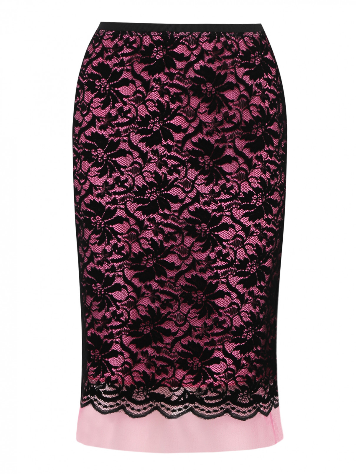Кружевная юбка-трапеция с контрастной отделкой Marc Jacobs  –  Общий вид  – Цвет:  Черный