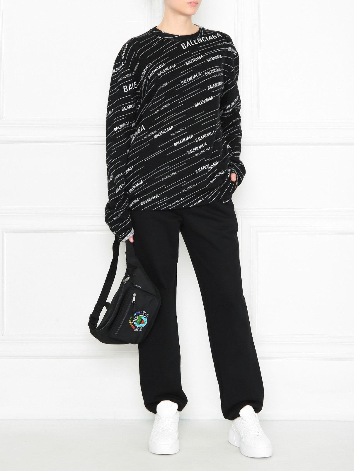 Джемпер из шерсти с принтом Balenciaga  –  МодельОбщийВид  – Цвет:  Черный