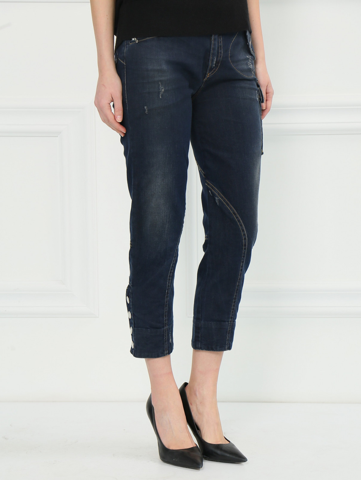 Укороченные джинсы с накладными карманами MC Alexander McQueen  –  Модель Верх-Низ  – Цвет:  Синий