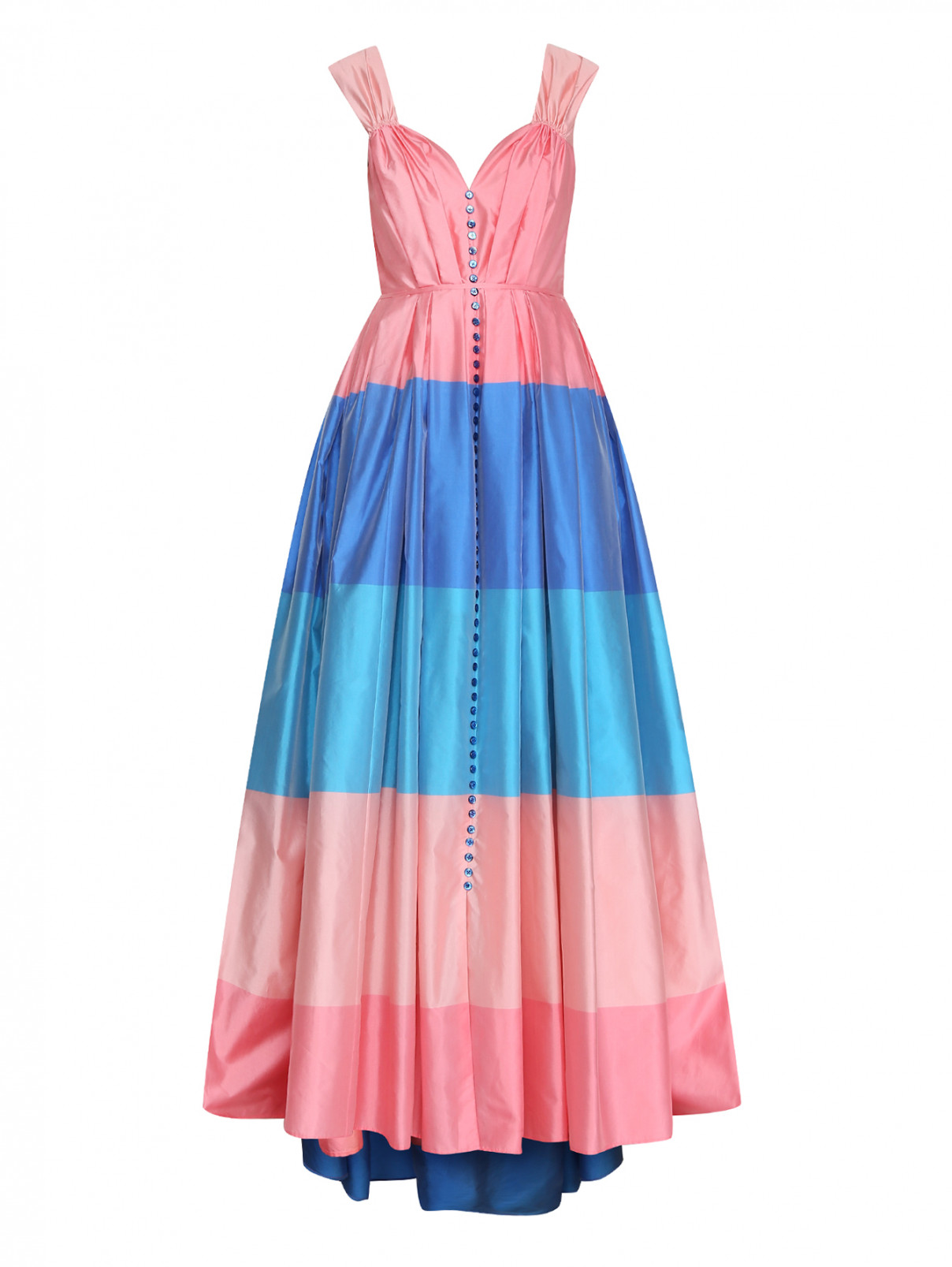 Платье-макси из шелка с пышной юбкой в полоску Carolina Herrera  –  Общий вид  – Цвет:  Розовый