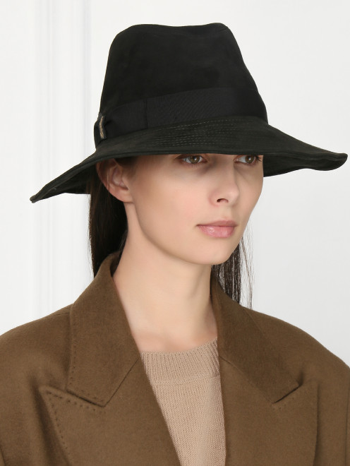 Шляпа замшевая декорированная репсовой лентой Borsalino - МодельОбщийВид