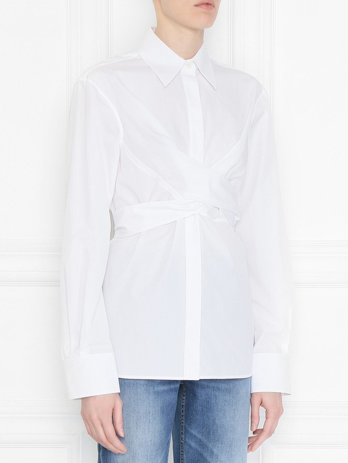 Рубашка из хлопка с узлом Helmut Lang  –  МодельВерхНиз  – Цвет:  Белый