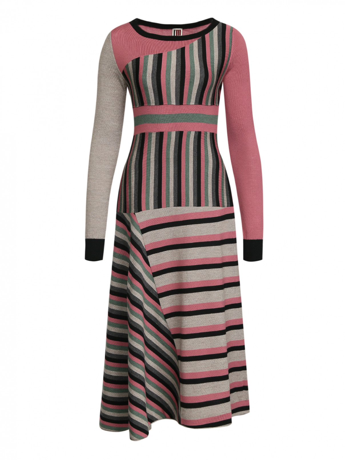 Платье-миди из шерсти с узором "полоска" I'M Isola Marras  –  Общий вид  – Цвет:  Узор