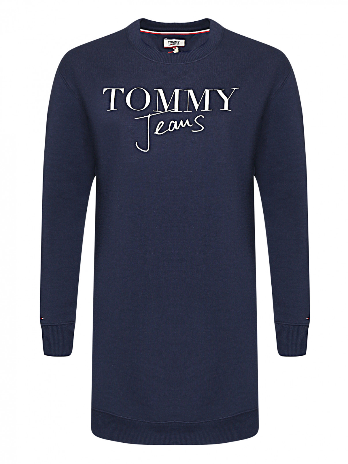 Платье из смешанного хлопка с принтом и вышивкой Tommy Jeans  –  Общий вид  – Цвет:  Синий