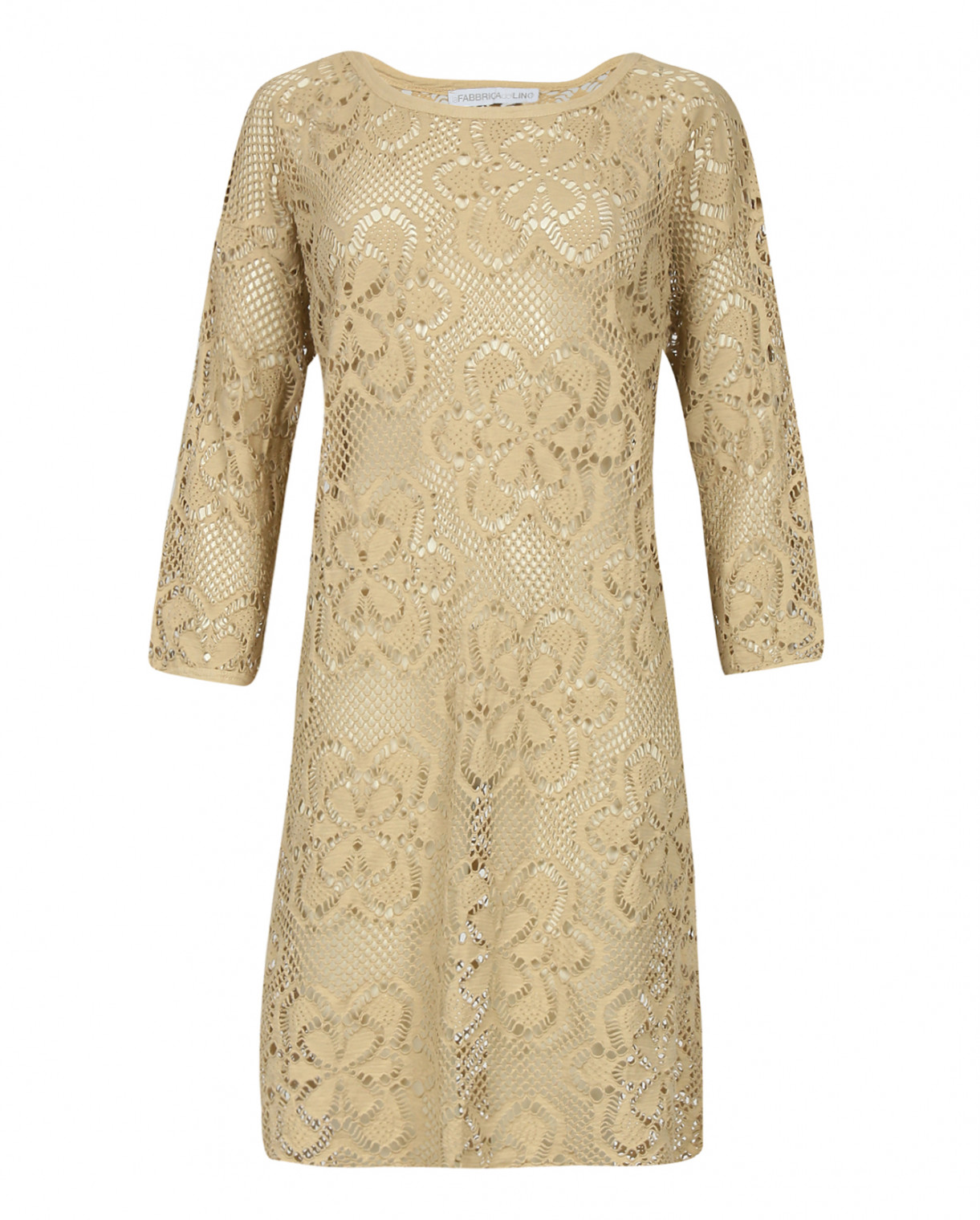 Платье из хлопка с перфорацией La fabrica del lino  –  Общий вид  – Цвет:  Бежевый