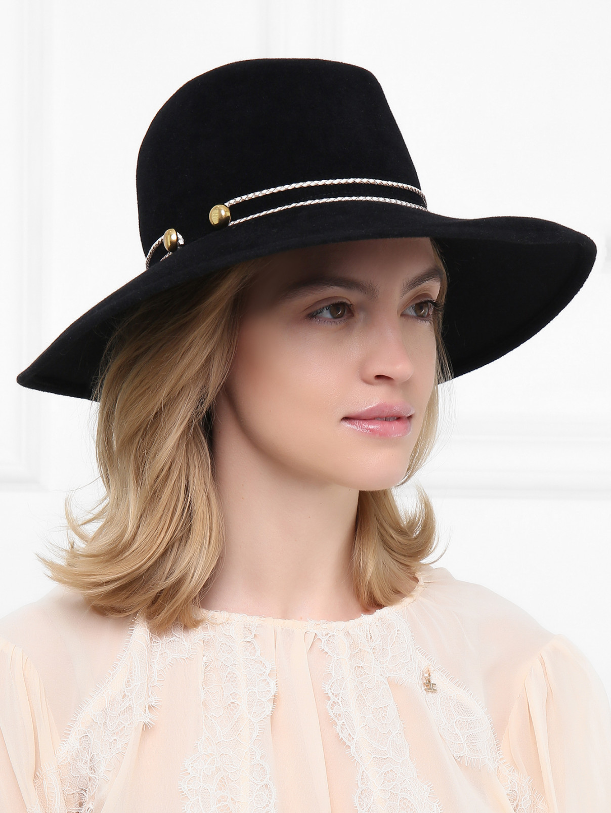 Шляпа из шерсти с декоративной отделкой Eugenia Kim  –  МодельОбщийВид  – Цвет:  Черный