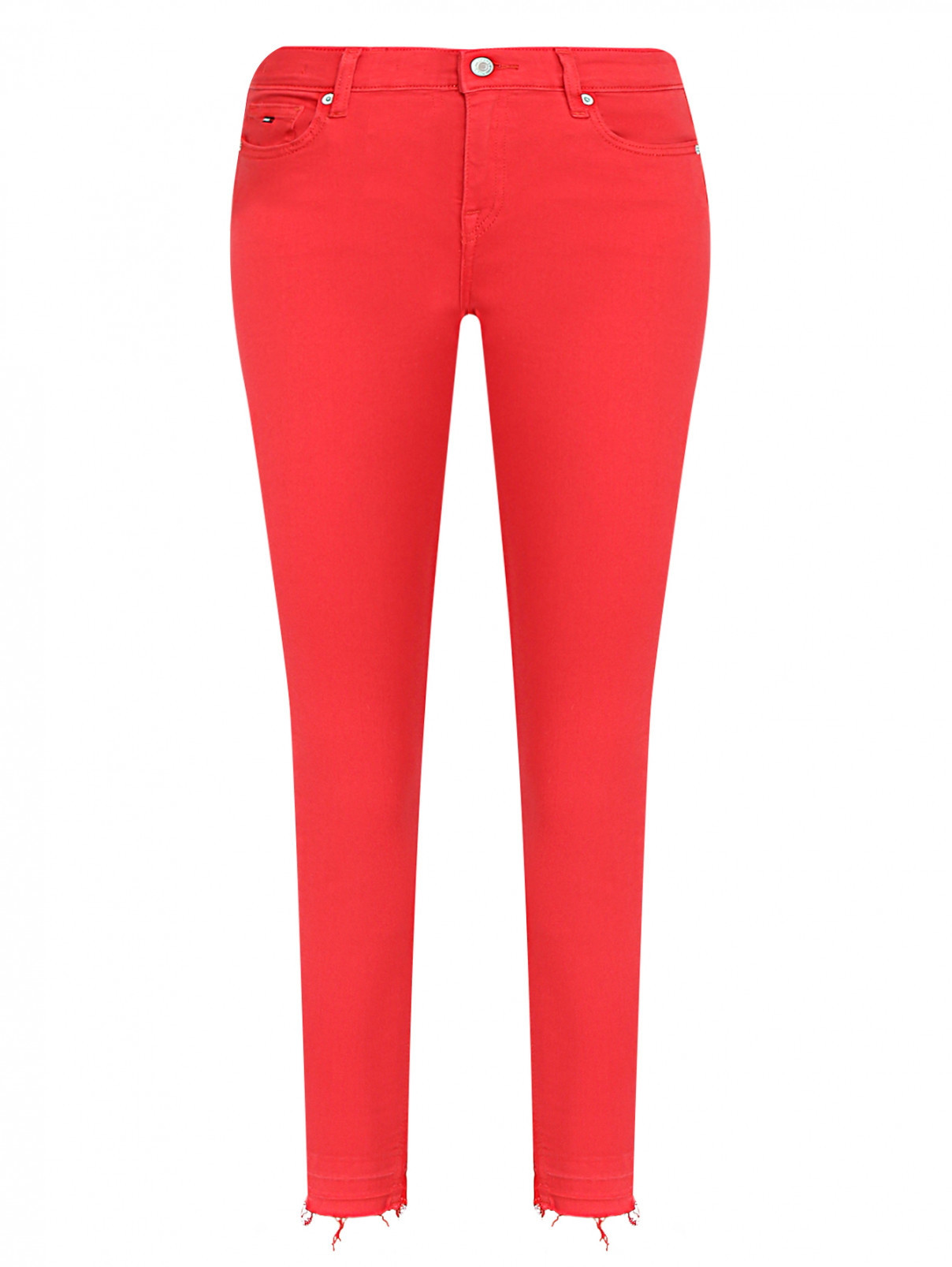 Джинсы зауженного кроя с бахромой Tommy Jeans  –  Общий вид  – Цвет:  Красный