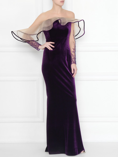 Платье бархатное с вышивкой бисером и пайетками  Yanina - МодельОбщийВид
