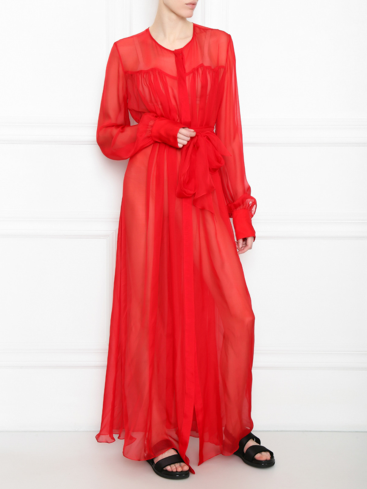 Платье макси из шелка с поясом Yanina  –  МодельОбщийВид  – Цвет:  Красный