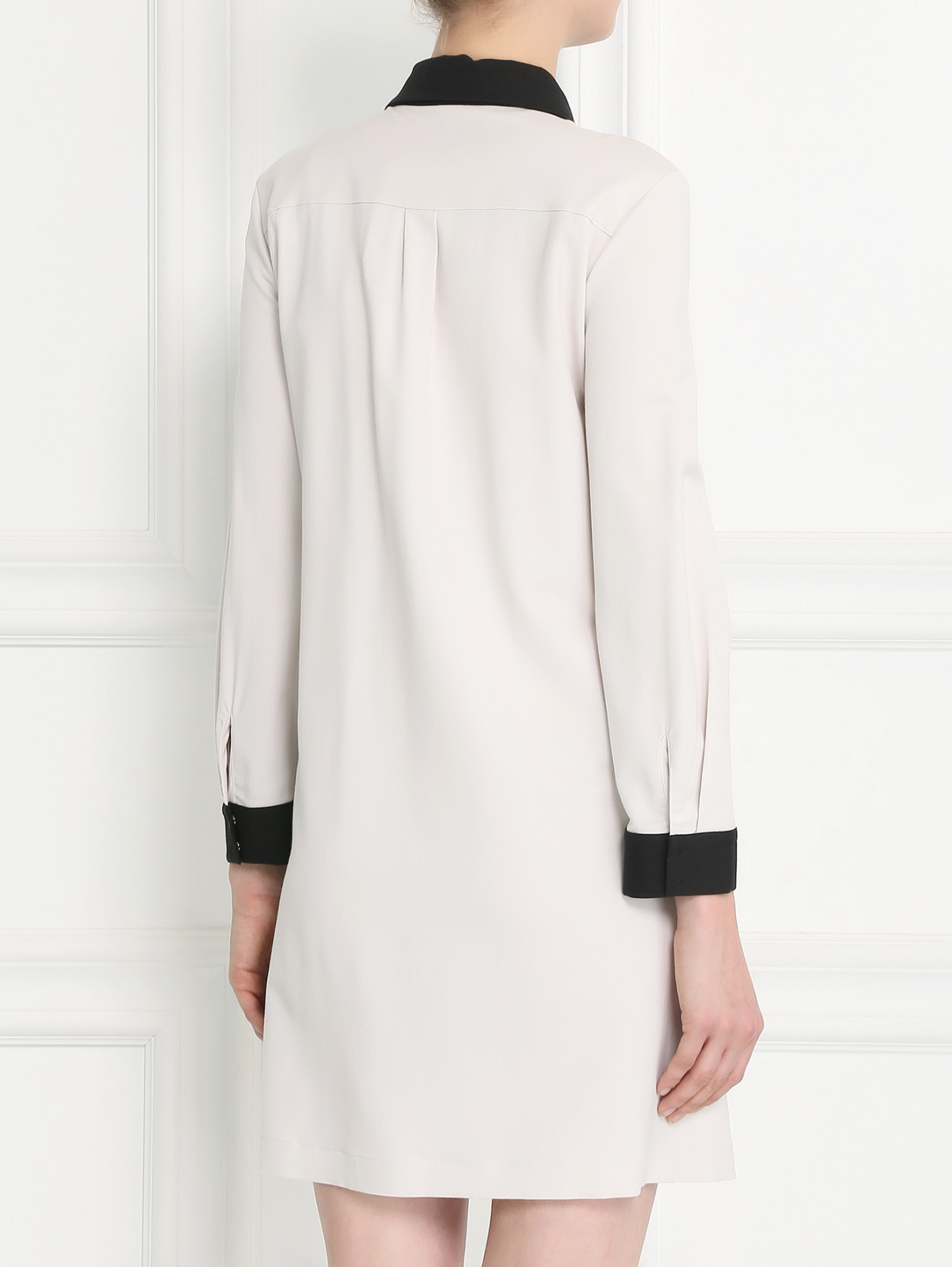 Платье-мини с длинным рукавом и контрастными вставками L'Autre Chose  –  Модель Верх-Низ1  – Цвет:  Бежевый